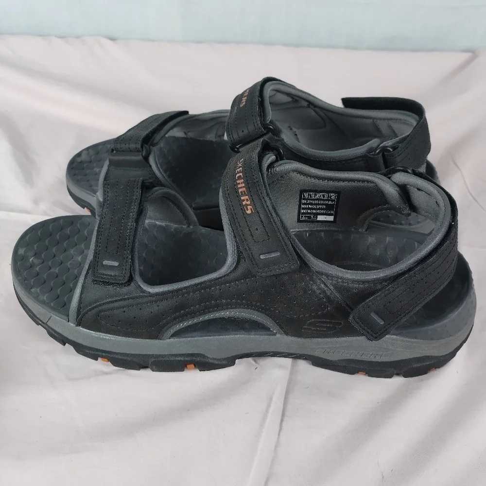Skechers Sandals Mens 13 Tresmen Garo Relaxed Fit Strap Gray Suede Super Grip